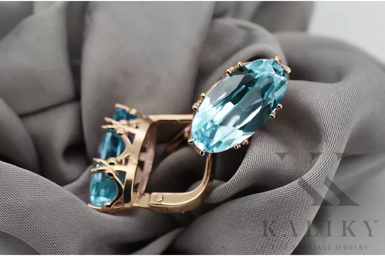 Vintage style Earrings Aquamarine Original Vintage 14K Rose Gold vec021r